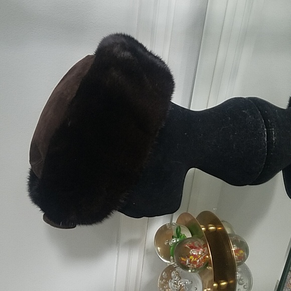 Vintage Real Mink Fur & Suede Hat With Cute Bow - Picture 4 of 10